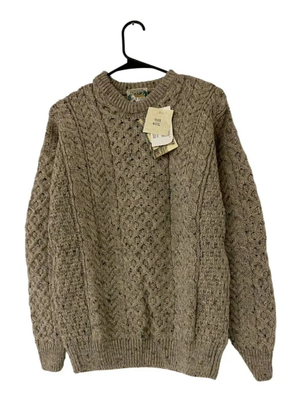 Connemara Knitwear Aran Sweater Small Beige Irish Fisherman Cable Knit Wool NWT